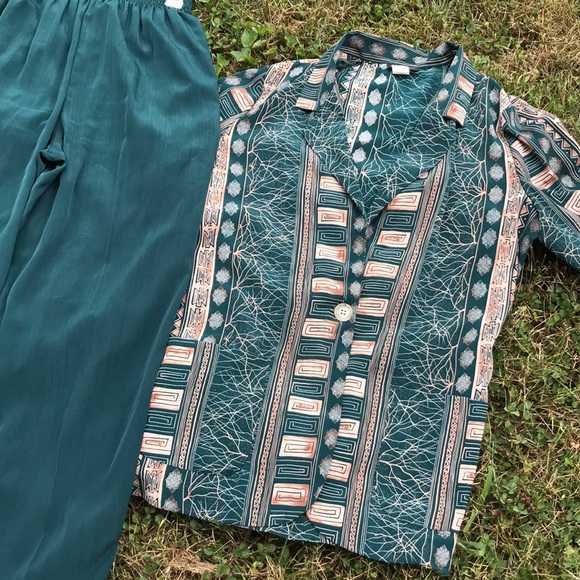 AB Sport 3 pc Green Geometric Pants Set Jacket Top - Picture 6 of 11